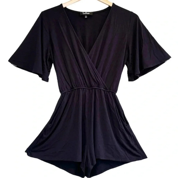 🌈 6/$60 Lulu Shorts Onesie Short Sleeve Navy Blue, Pockets, Faux Wraparound, S - Picture 1 of 6